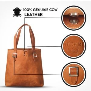 Sophisticated 100% Leather Tote Bag by Arev Mi - Medium Size